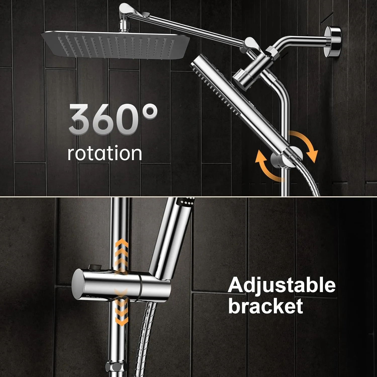 Veken Shower Head, 10'' Luxury All Metal Rain Shower Heads with Handheld Spray Combo, Hand Held Bathroom Combo with Adjustable Extension Arm, Bathroom Accessories, Dual Rainfall Showerhead Chrome