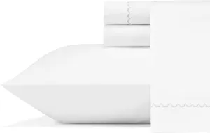 Vera Wang - Queen Sheets, Smooth Cotton Sateen Bedding Set, Wrinkle-Resistant Room Essentials (Simple Scallop Grey, Queen)