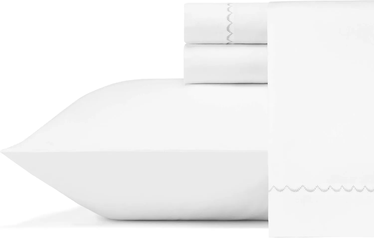 Vera Wang - Queen Sheets, Smooth Cotton Sateen Bedding Set, Wrinkle-Resistant Room Essentials (Simple Scallop Grey, Queen)