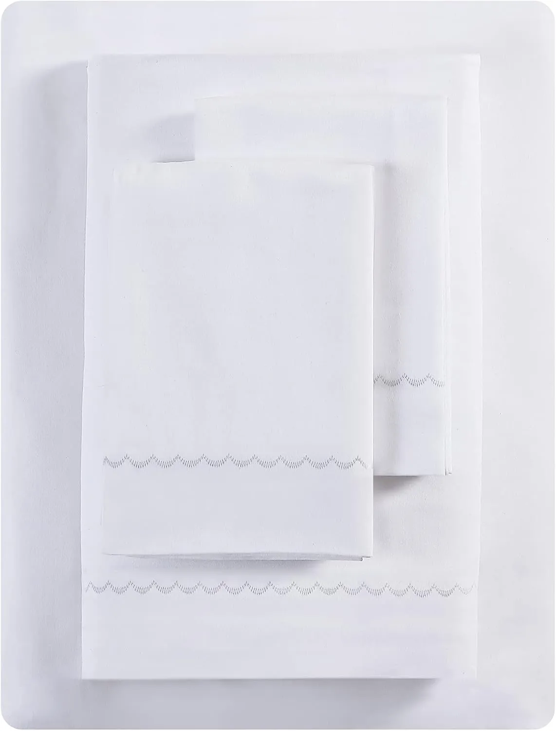 Vera Wang - Queen Sheets, Smooth Cotton Sateen Bedding Set, Wrinkle-Resistant Room Essentials (Simple Scallop Grey, Queen)