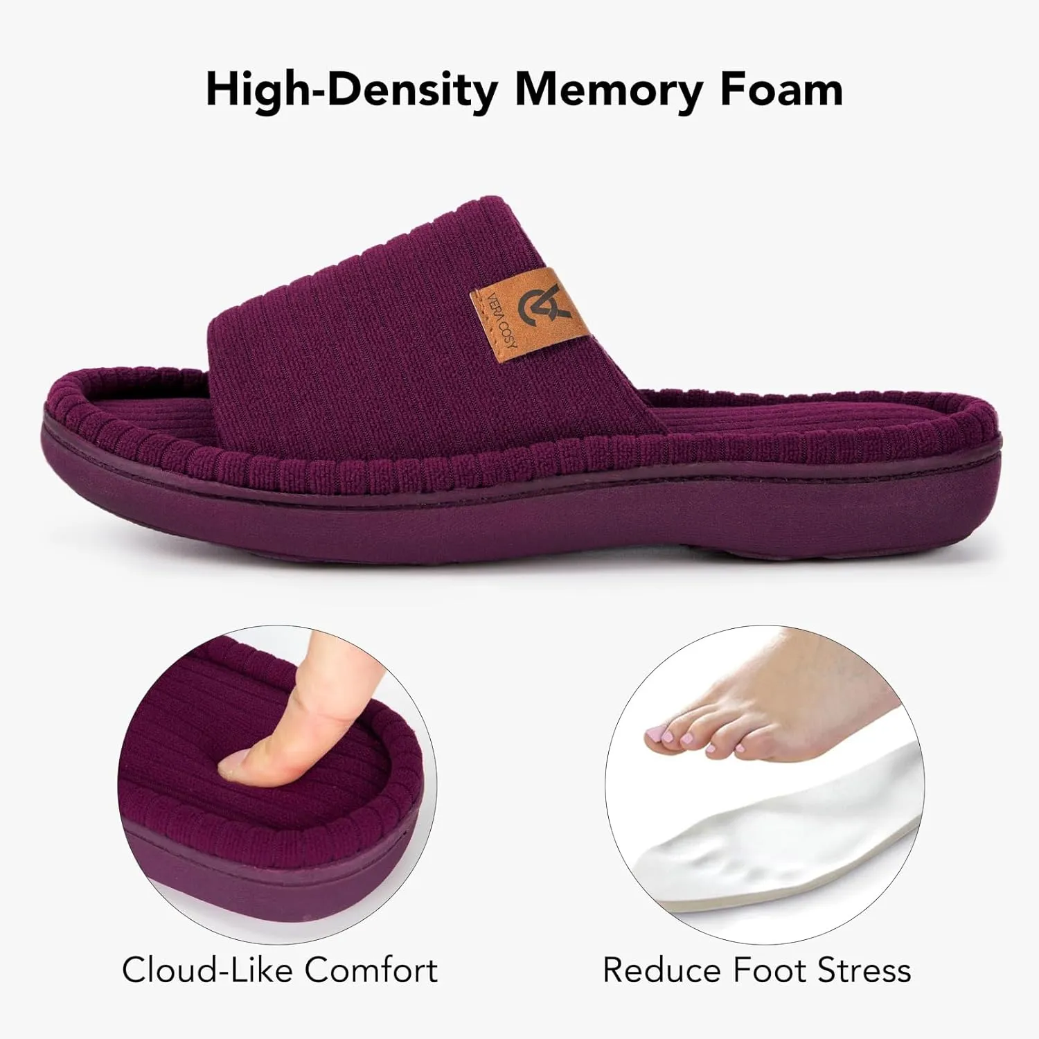 VeraCosy Women's Open Toe Slippers Soft Terry Cloth Indoor Slip on House Shoes