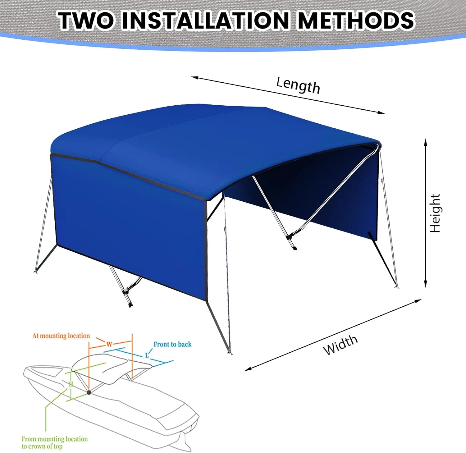 Versatile 3 Bow Boat Bimini Top with Removable Side Curtains, Durable Marine-Grade Canvas, Adjustable Support Poles, and Easy Installation for Optimal Sun Protection and Comfort