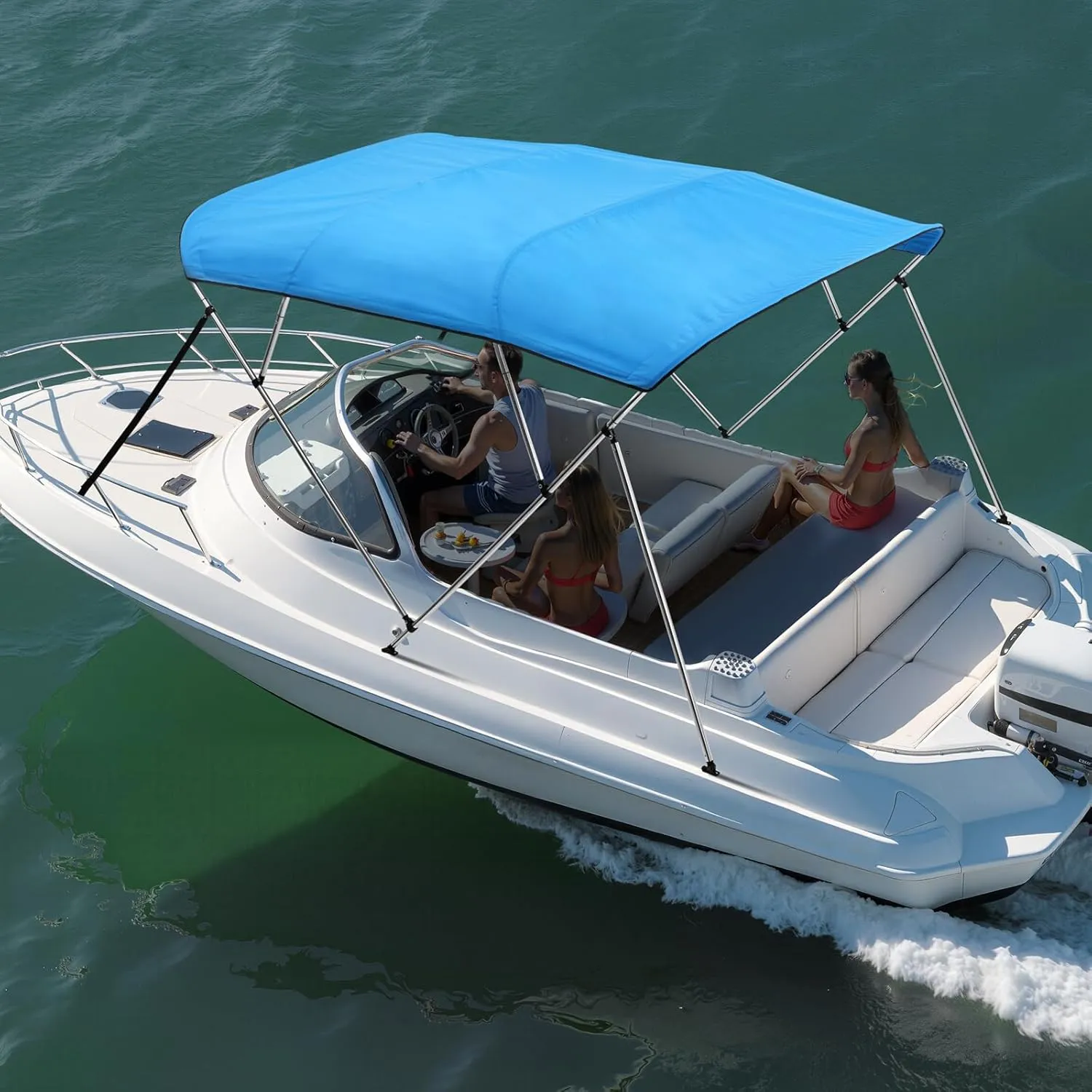 VEVOR 4 Bow Boat Bimini Tops, 600D Polyester Canopy with Aluminum Alloy Frame, Waterproof & Sun Shade Boat Awning Canopy with Storage Bag, 2 Support Poles, 4 Straps, 96"Lx(85"-90")Wx54"H, Pacific Blue