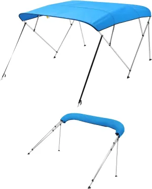 VEVOR 4 Bow Boat Bimini Tops, 600D Polyester Canopy with Aluminum Alloy Frame, Waterproof & Sun Shade Boat Awning Canopy with Storage Bag, 2 Support Poles, 4 Straps, 96"Lx(85"-90")Wx54"H, Pacific Blue