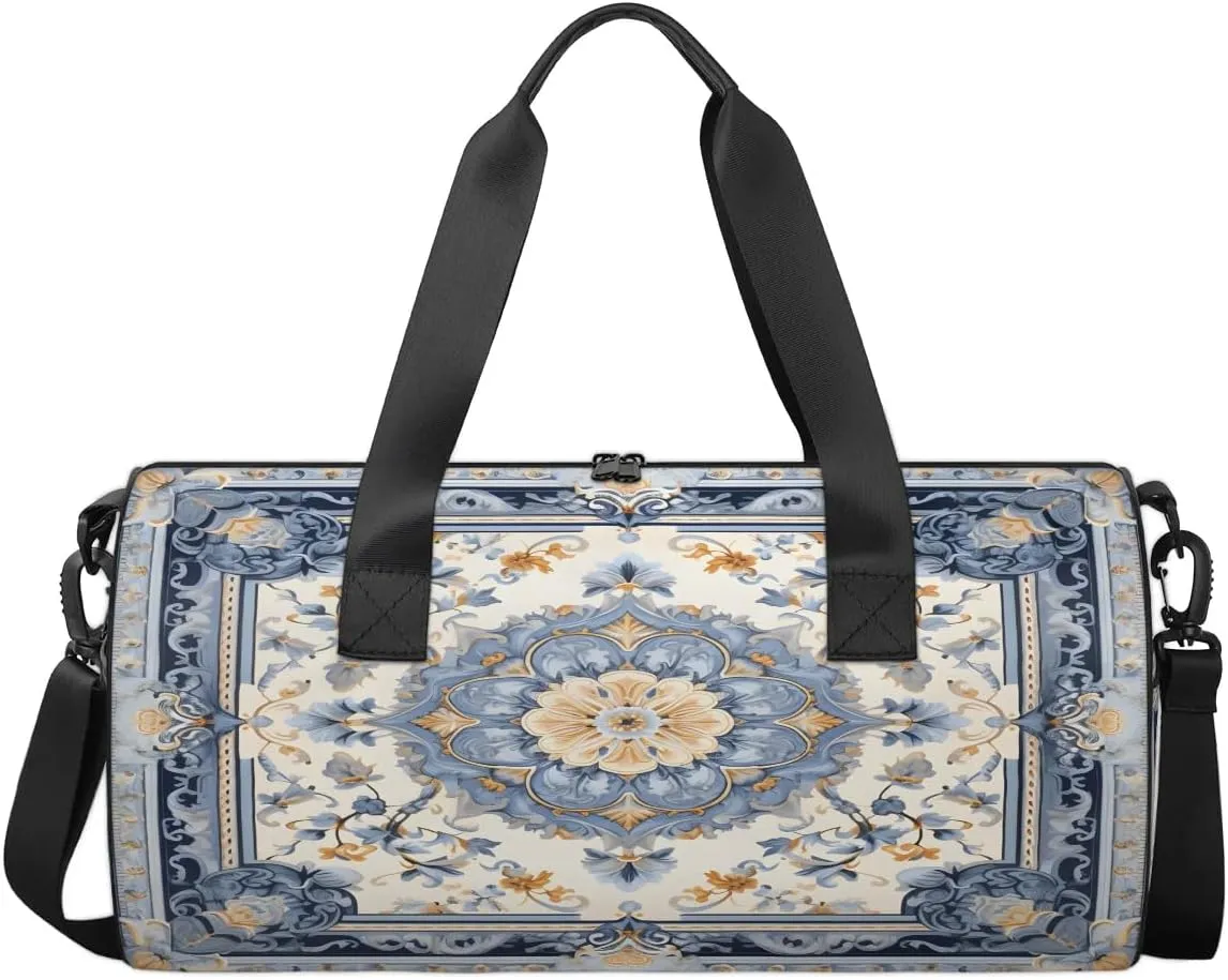 Village Pattern Bohemia Travel Gym Bag Waterproof Sport Dance Bag for Women Men Portable Gymnastics Duffel Bags Canvas Tote Carry on Handbag for Workout Overnight Weekender