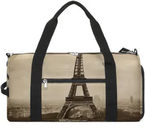 Vintage Paris Eiffel Tower Sports Gym Bag Carry on Holdalls for Men Small Duffel Bags for Women with Shoe Compartment