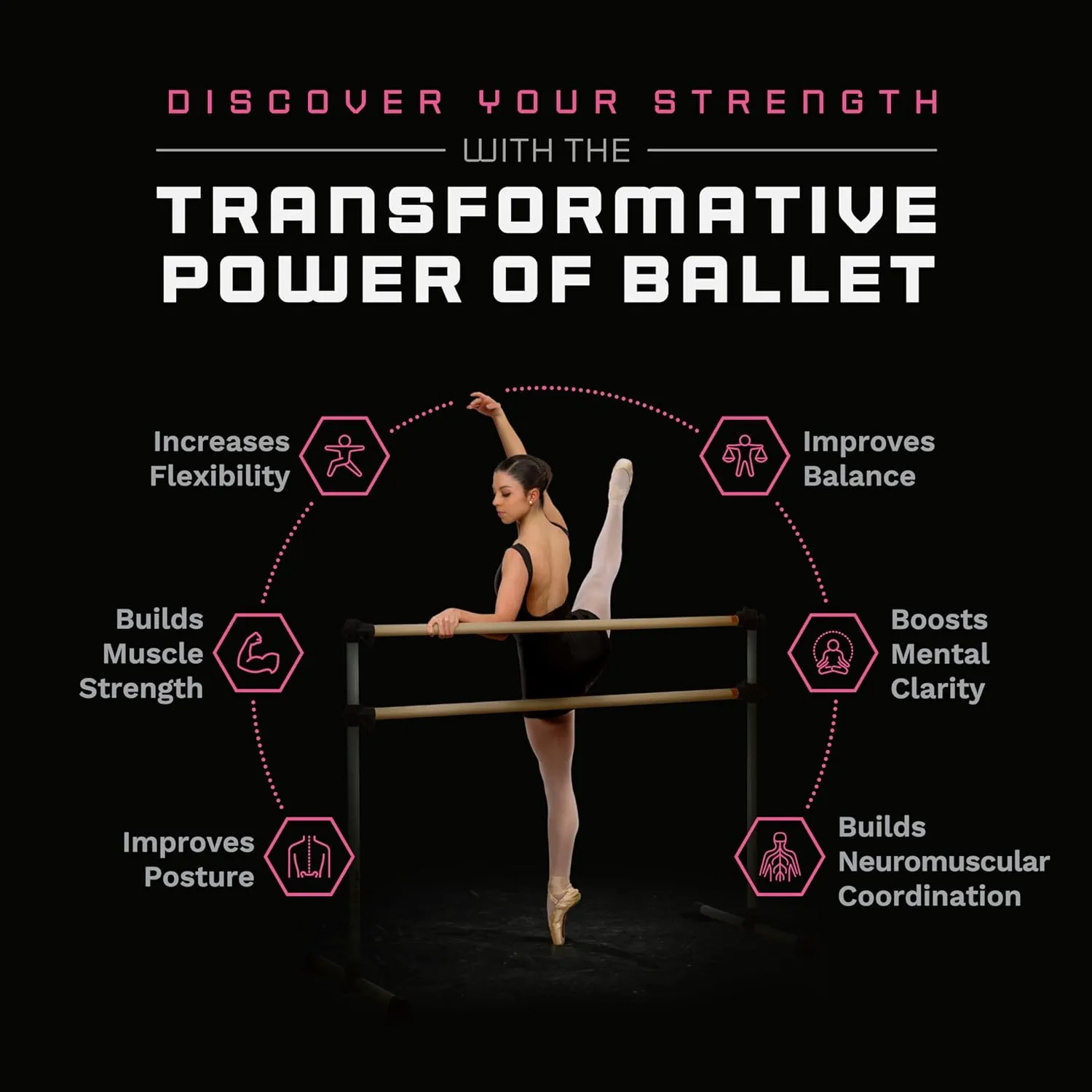VITA Barre Portable Freestanding Double Ballet Barre, Prodigy, Wood | Adjustable Height, USA Made, Home or Gym Exercise Equipment for Kids & Adults | Dance, Fitness, Pilates