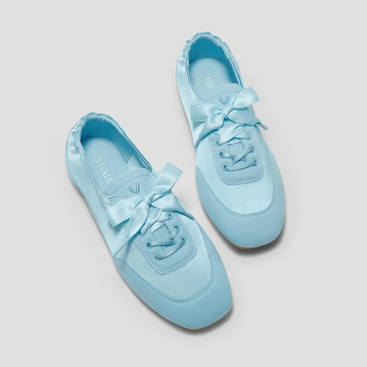 VIVIAIA Cristina Square Toe Smooth Satin Fabric Lace-Up Satin Sneakerina