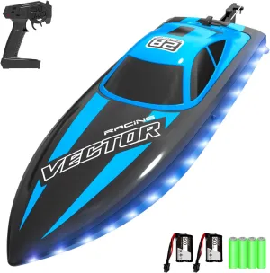 VOLANTEXRC RC Boat 20MPH Fast Remote Control Boat with Lights 2.4Ghz Toy Boat for Pools and Lakes with 2 Rechargeable Batteries Toys Gifts for Boys Girls, Blue