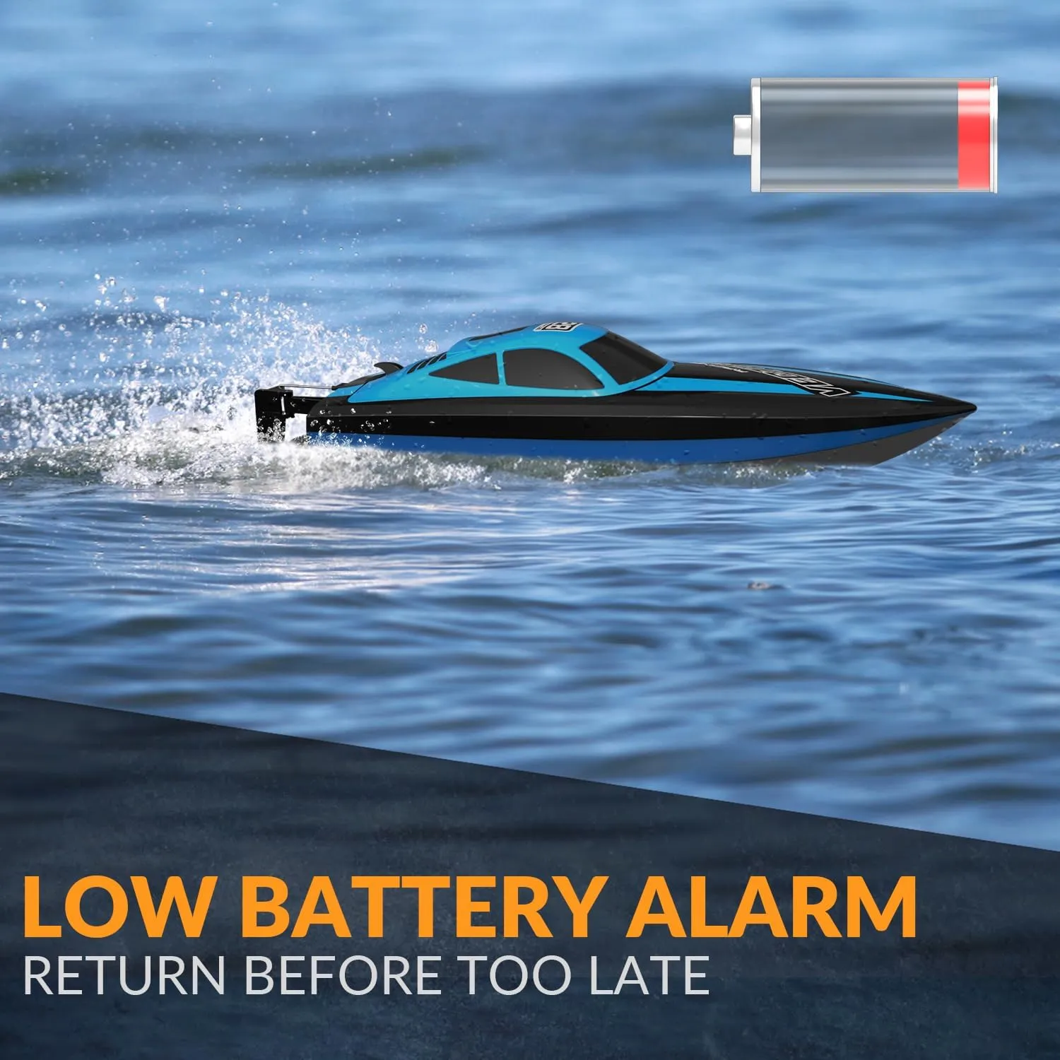 VOLANTEXRC RC Boat 20MPH Fast Remote Control Boat with Lights 2.4Ghz Toy Boat for Pools and Lakes with 2 Rechargeable Batteries Toys Gifts for Boys Girls, Blue