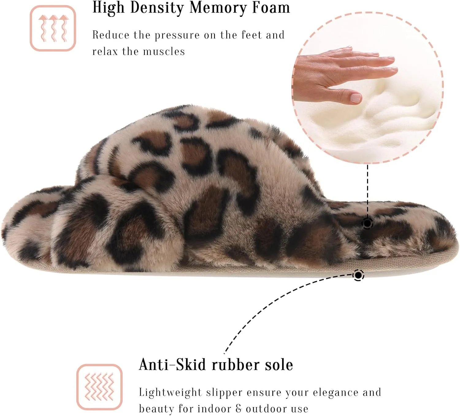 VONMAY Women's Soft Cross Band Slippers Plush Furry Slides Faux Fur Open Toe Comfy Slip On House Shoes