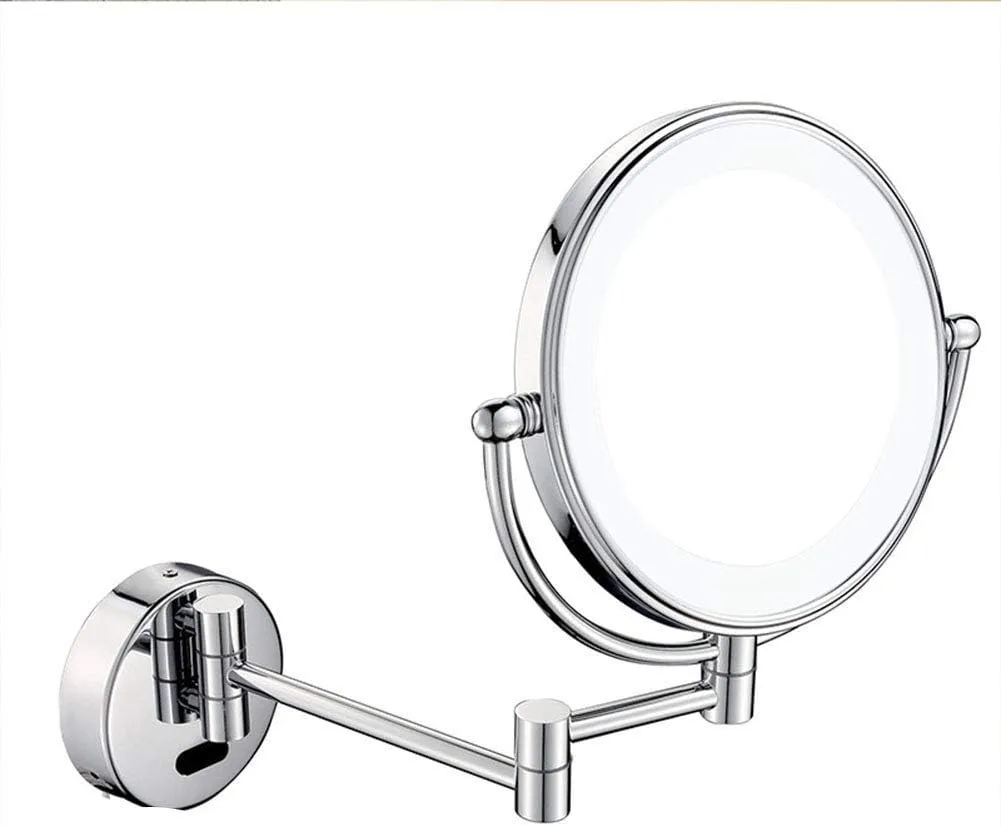 Wall Mounted Makeup Mirror with 3X Magnification, Makeup Mirror with LED Lights for Girls, 8 Inches, 360 Degree Swivel, Two-Sided Extendable, Bathroom and Hotel, Smart Sensor (Size : Plug)