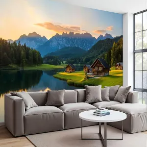Wall Mural Magic Sunrise Alpine Lake Geroldsee View to Mount Karwendel Garmisch Peel and Stick Wallpaper Removable Self-Adhesive Wall Sticker Wall Decor for Bedroom Living Room Decor 100"x144"