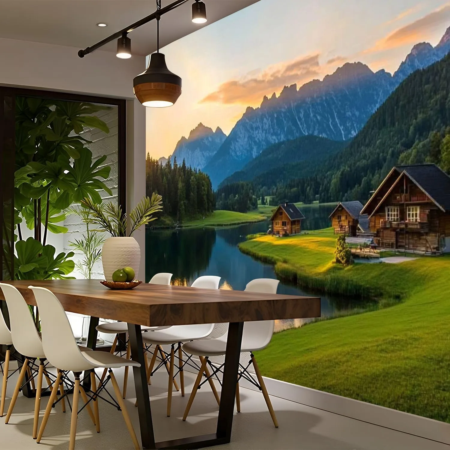 Wall Mural Magic Sunrise Alpine Lake Geroldsee View to Mount Karwendel Garmisch Peel and Stick Wallpaper Removable Self-Adhesive Wall Sticker Wall Decor for Bedroom Living Room Decor 100"x144"