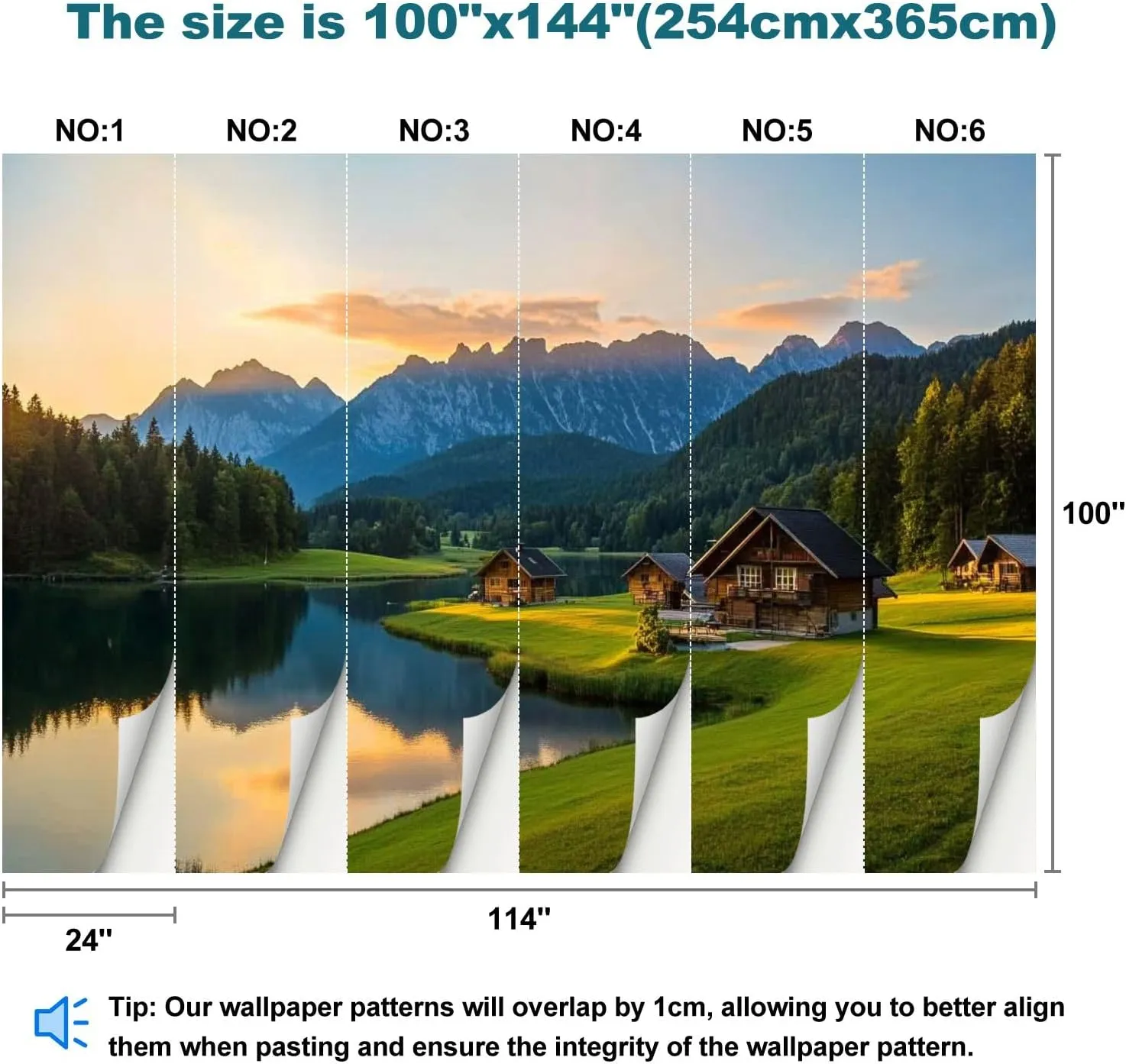 Wall Mural Magic Sunrise Alpine Lake Geroldsee View to Mount Karwendel Garmisch Peel and Stick Wallpaper Removable Self-Adhesive Wall Sticker Wall Decor for Bedroom Living Room Decor 100"x144"
