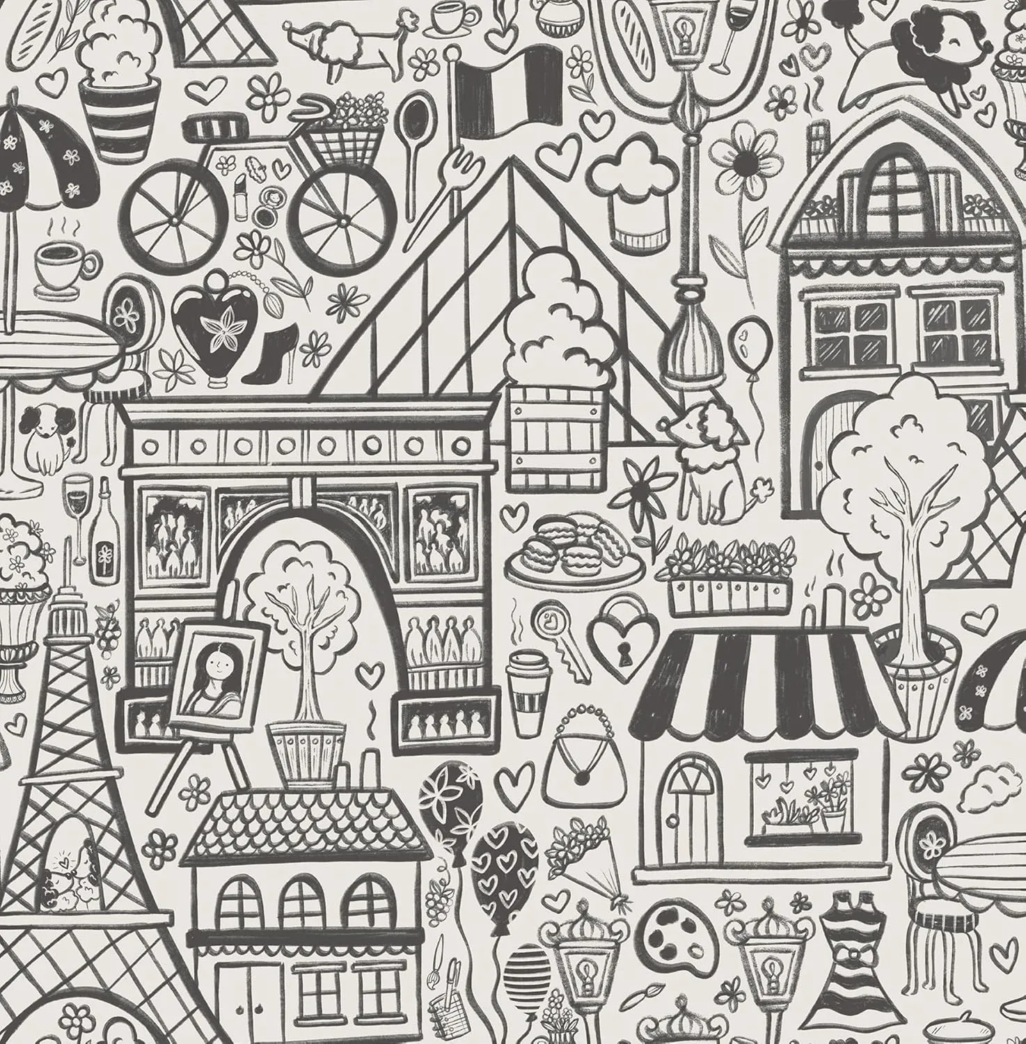 WallPops! Oui Paris Charcoal Peel & Stick Wallpaper