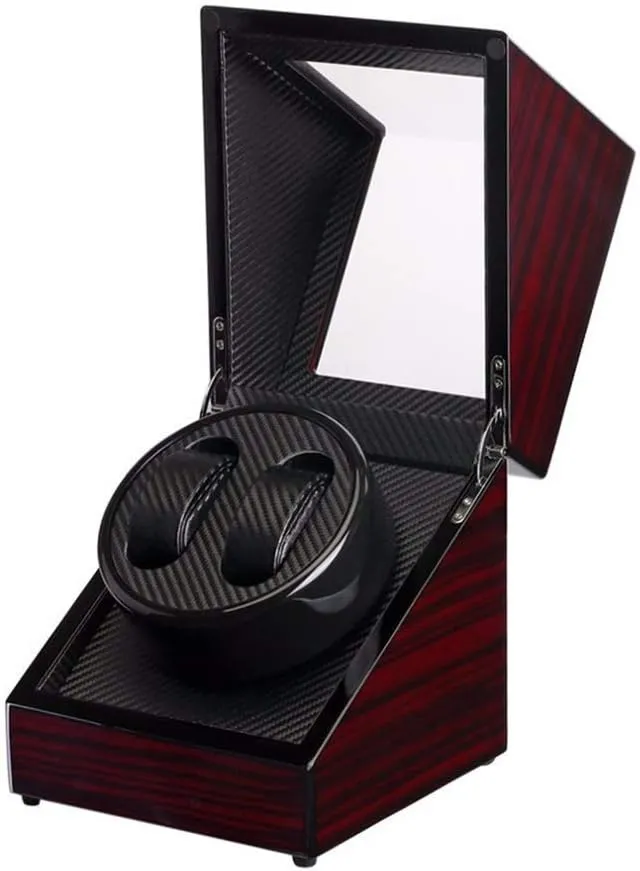 Watch Double Watch Winder, Extremely Silent Motor, Wood Shell Piano Paint Exterior,Fit Lady and Man Watches, Red,Red Black