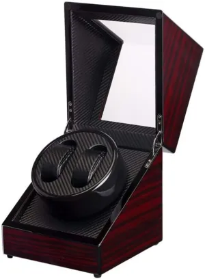 Watch Double Watch Winder, Extremely Silent Motor, Wood Shell Piano Paint Exterior,Fit Lady and Man Watches, Red,Red Black