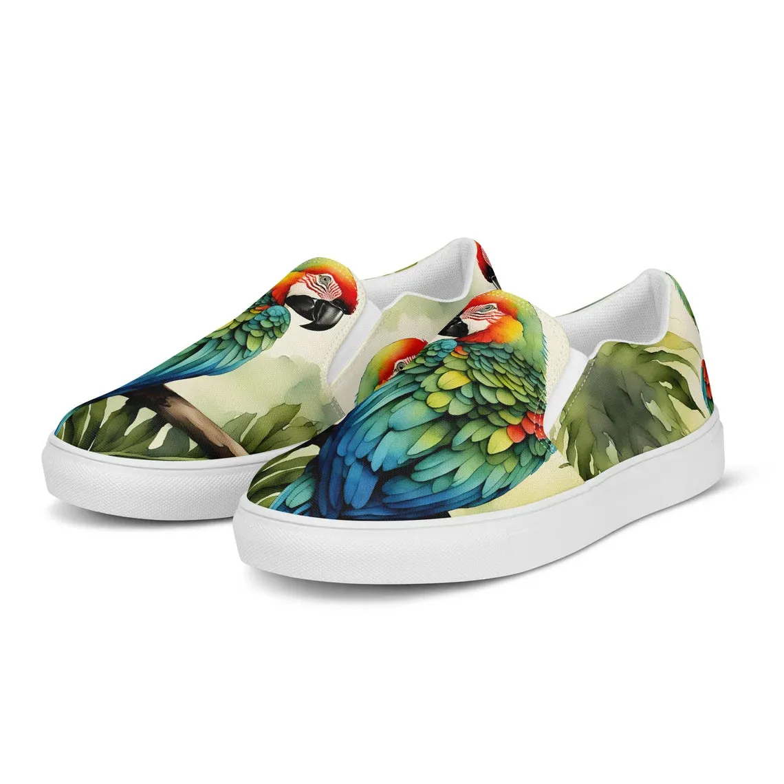 Watercolor Parrothead Women’s Slip-on Canvas Shoes