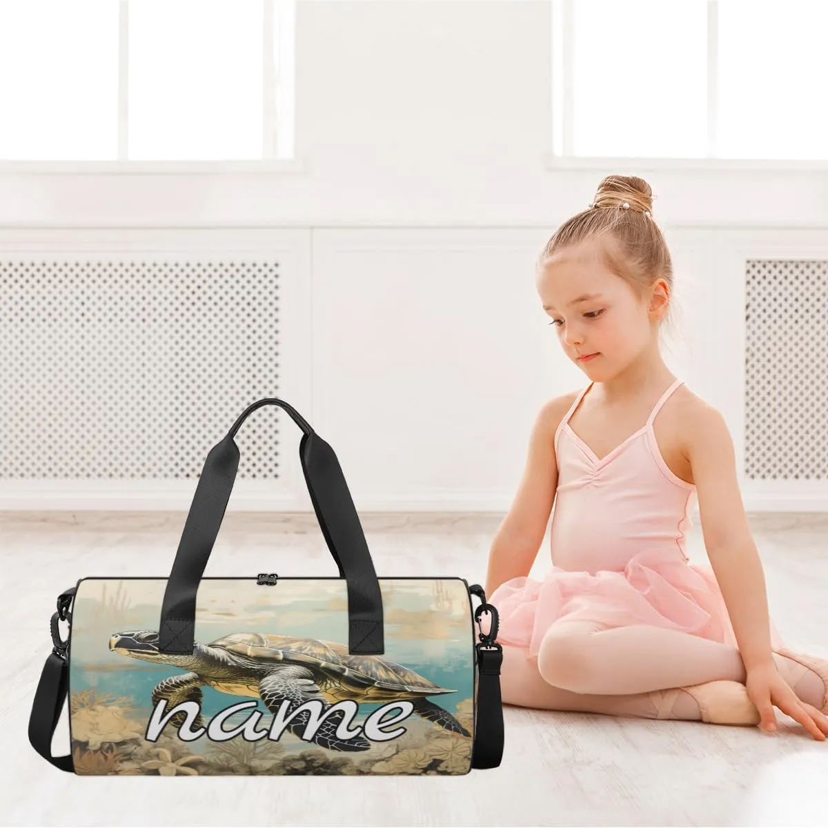 Watercolor Sea Turtles Personalized Dance Bags, Watercolor Sea Turtles Custom Sport Duffel Bag Travel Duffle Bag Overnight Weekender Bag