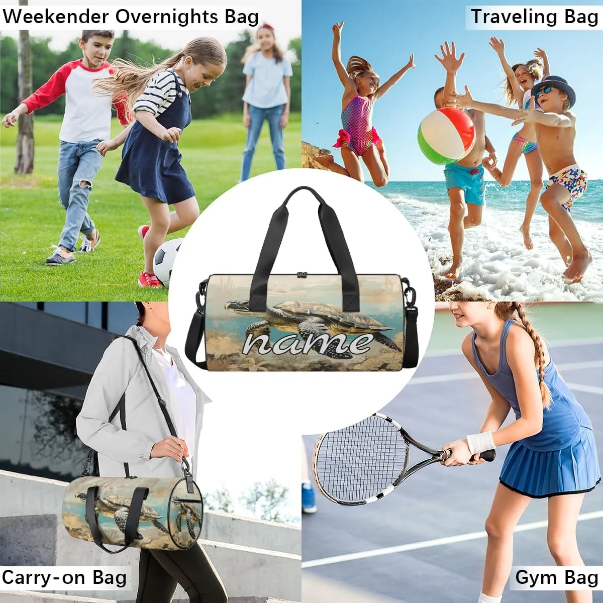 Watercolor Sea Turtles Personalized Dance Bags, Watercolor Sea Turtles Custom Sport Duffel Bag Travel Duffle Bag Overnight Weekender Bag