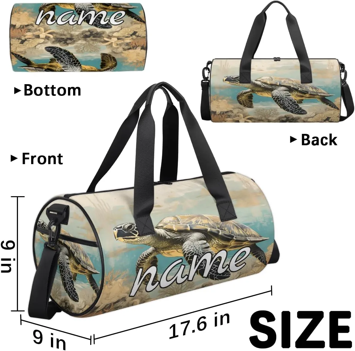 Watercolor Sea Turtles Personalized Dance Bags, Watercolor Sea Turtles Custom Sport Duffel Bag Travel Duffle Bag Overnight Weekender Bag