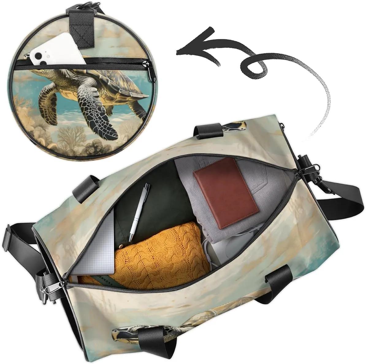 Watercolor Sea Turtles Personalized Dance Bags, Watercolor Sea Turtles Custom Sport Duffel Bag Travel Duffle Bag Overnight Weekender Bag