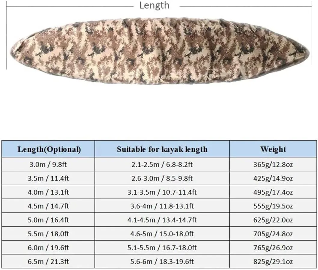 Waterproof Kayak Cover, 2.1-6M Anti-UV Dust Proof Canoe Storage Boat Cover Durable Tear Resistance Oxford Cloth Boat Cover for Kayak Outdoor Protection