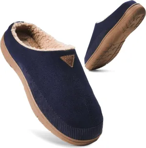 Weatherproof Vintage Men's Corduroy Slippers, Lightweight House Slippers with Faux Shearling Lining and Easy Slip-On Design