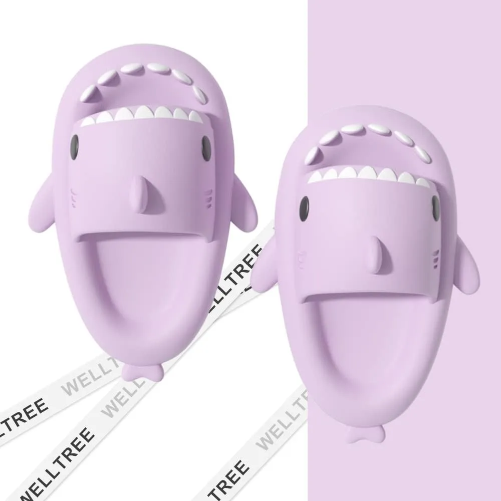 welltree Shark Slides for Women and Men Novelty Pillow Slippers Open Toe Shark Sandals Cushioned Cloud Slides