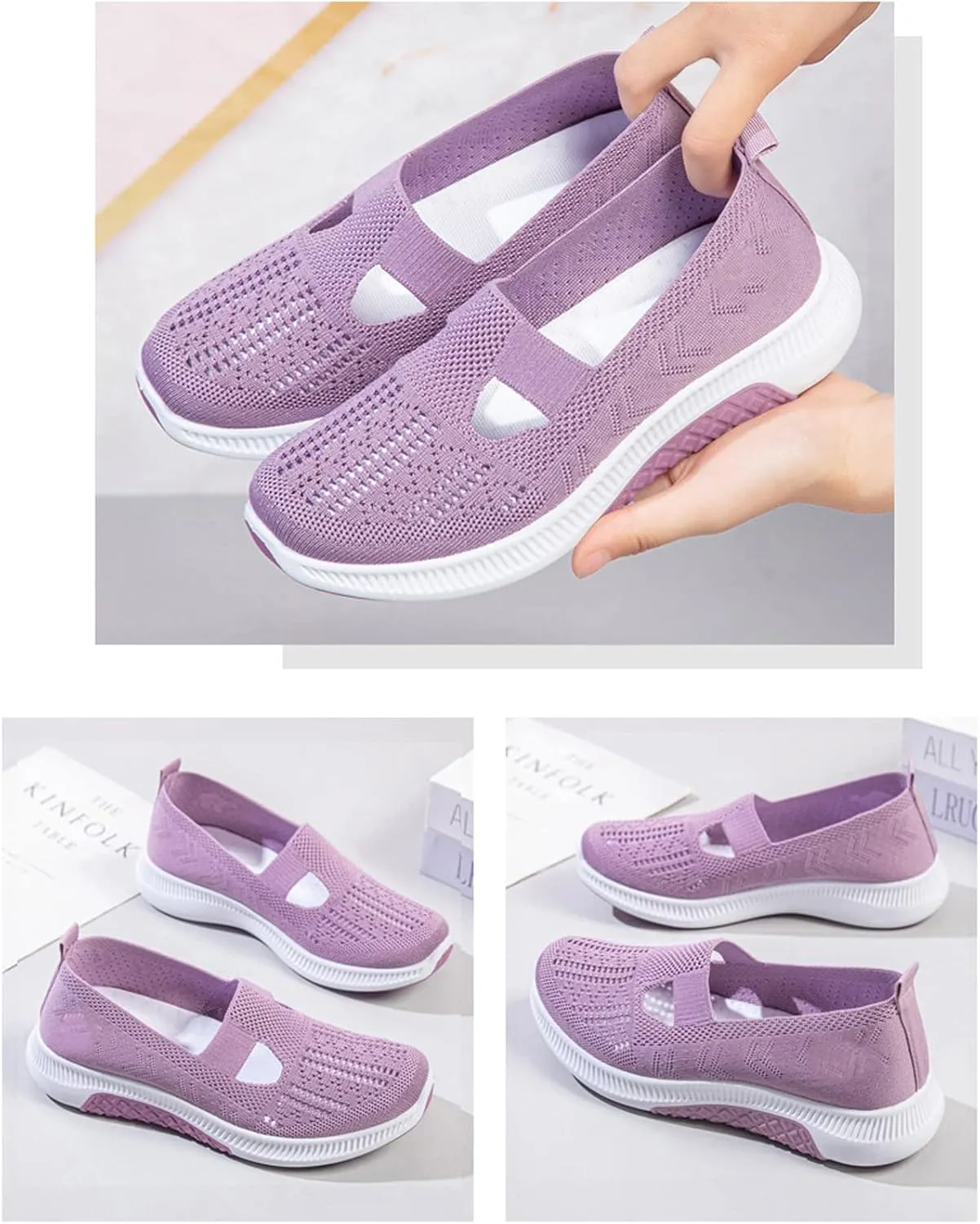 WENOREG Women's Mesh Hollow Out Slip On Walking Sneakers,Adjustable Buckle Non-Slip Soft Bottom Working Lightweight Nurse Shoes