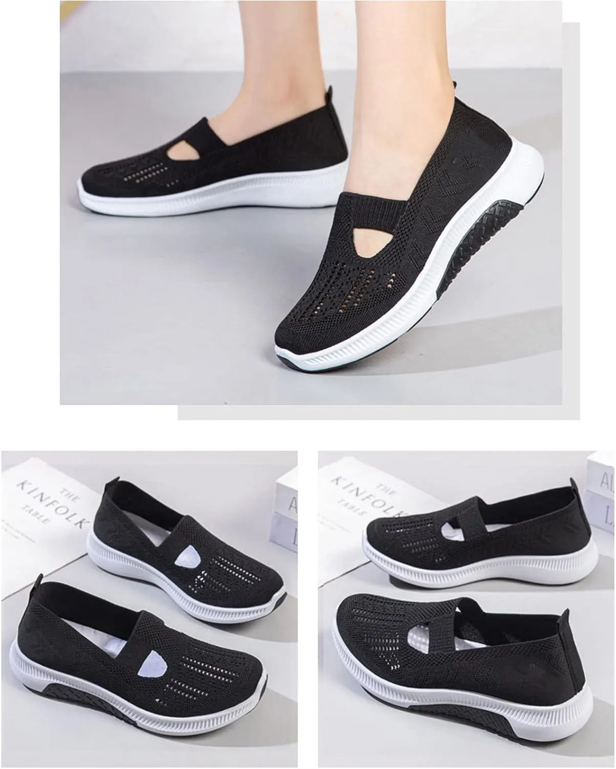 WENOREG Women's Mesh Hollow Out Slip On Walking Sneakers,Adjustable Buckle Non-Slip Soft Bottom Working Lightweight Nurse Shoes