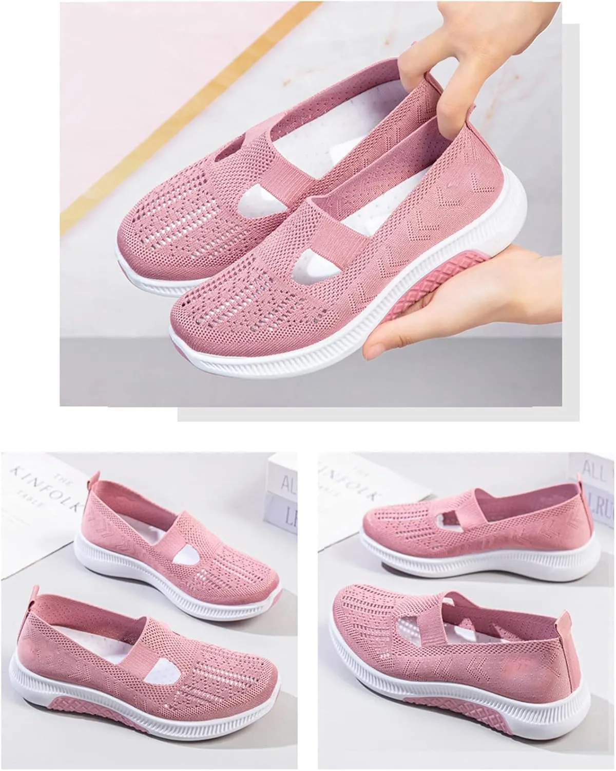 WENOREG Women's Mesh Hollow Out Slip On Walking Sneakers,Adjustable Buckle Non-Slip Soft Bottom Working Lightweight Nurse Shoes