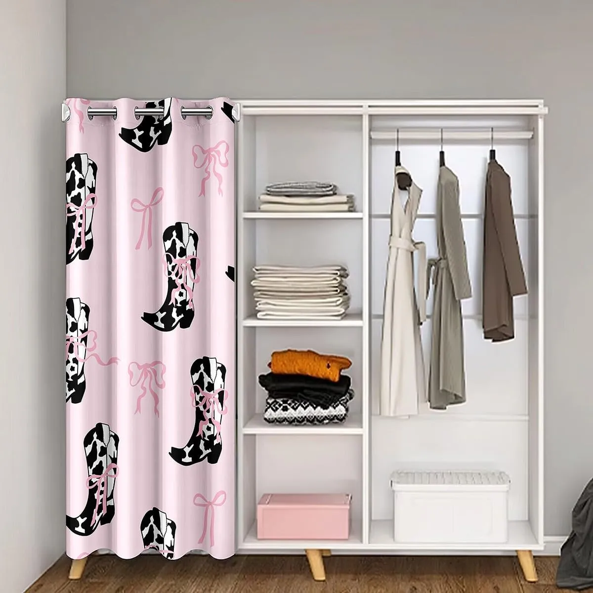 Western Cowgirl Doorway Curtain,Rustic Cowhide Print Boots Tribal Pink Door Cover Curtain,Pink Bowknot Princess Style Bow Blackout Door Curtains for Bedroom, 84"×42" 1 Panel