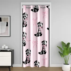 Western Cowgirl Doorway Curtain,Rustic Cowhide Print Boots Tribal Pink Door Cover Curtain,Pink Bowknot Princess Style Bow Blackout Door Curtains for Bedroom, 84"×42" 1 Panel