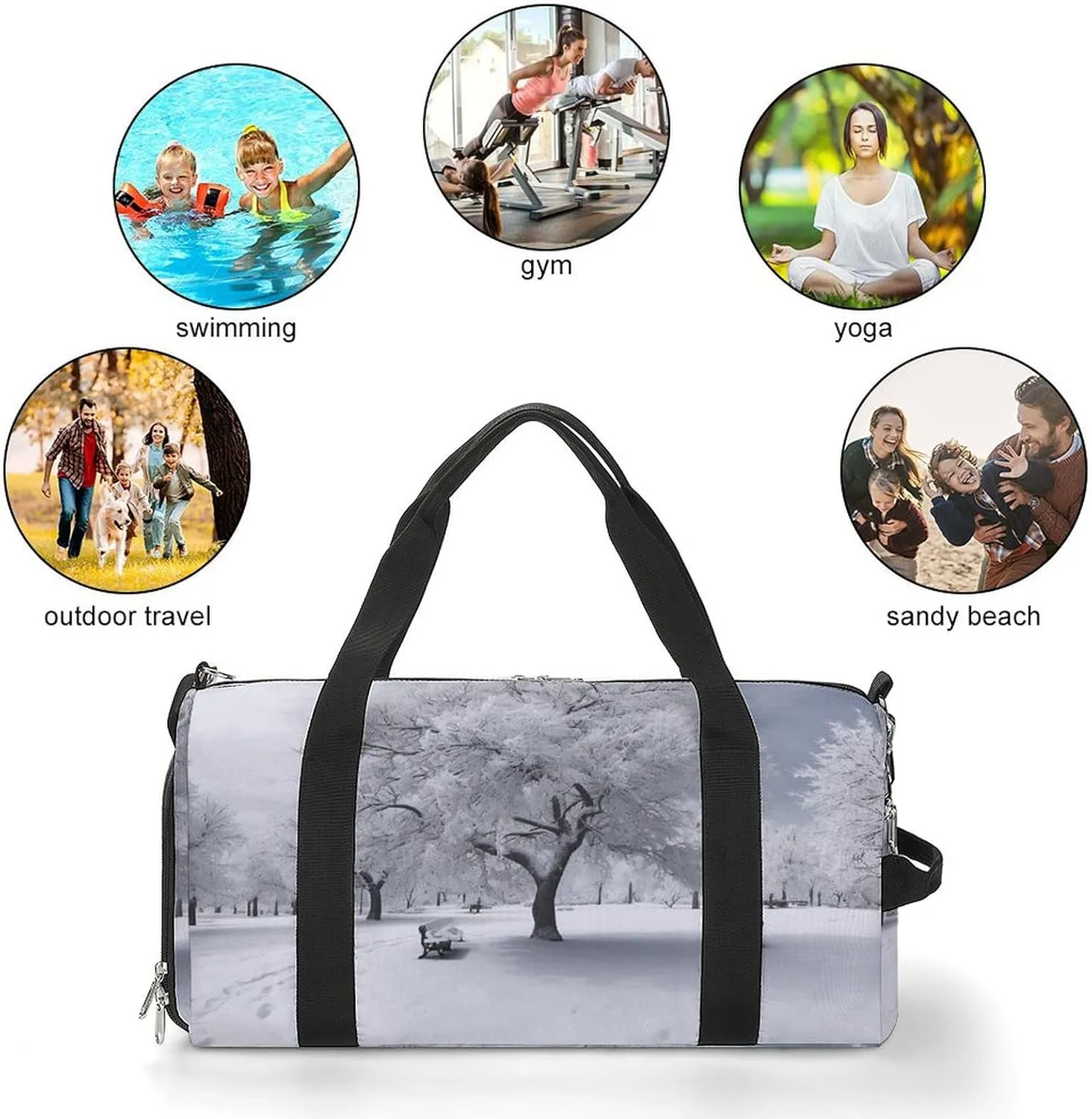 White Snow Tree Sports Gym Bag Carry on Holdalls for Men Small Duffel Bags for Women with Shoe Compartment