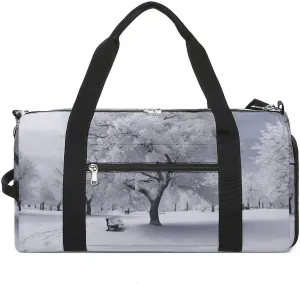 White Snow Tree Sports Gym Bag Carry on Holdalls for Men Small Duffel Bags for Women with Shoe Compartment