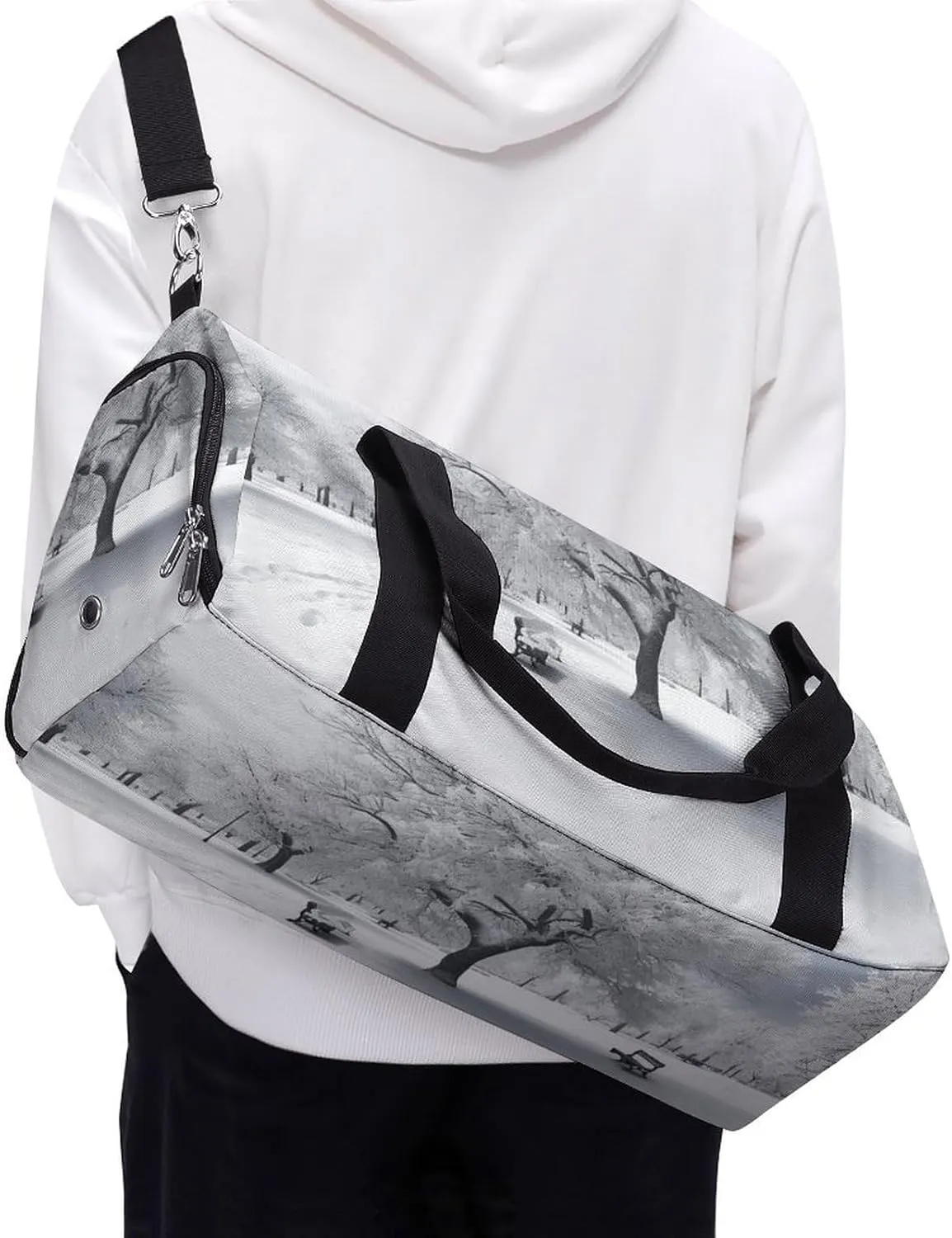 White Snow Tree Sports Gym Bag Carry on Holdalls for Men Small Duffel Bags for Women with Shoe Compartment