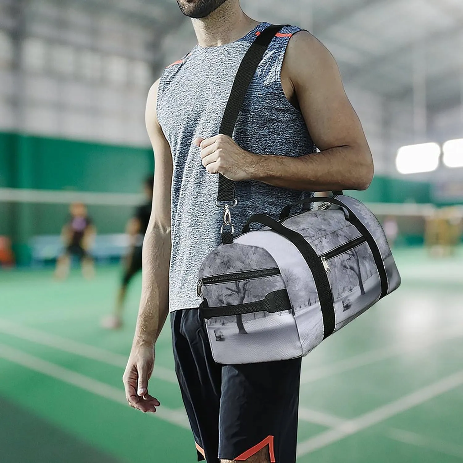 White Snow Tree Sports Gym Bag Carry on Holdalls for Men Small Duffel Bags for Women with Shoe Compartment