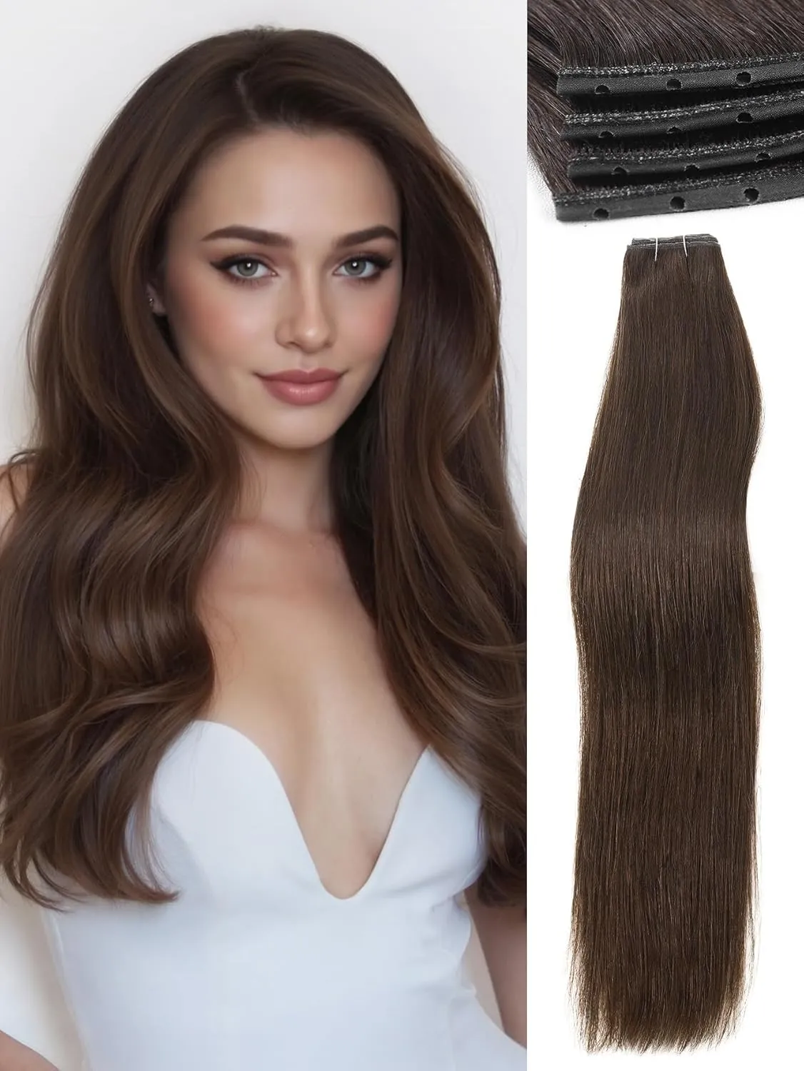 WIGNEE Double Invisible PU OVO Human Hair Extensions 100% Remy Hair Weft Brown Hair Extensions Human Hair 2 PCS 18 Inch No Glue Genius Weft Micro Bead Real Human Hair Extensions (2)