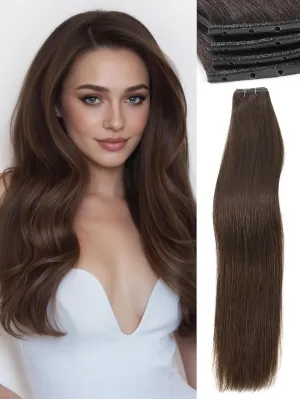 WIGNEE Double Invisible PU OVO Human Hair Extensions 100% Remy Hair Weft Brown Hair Extensions Human Hair 2 PCS 18 Inch No Glue Genius Weft Micro Bead Real Human Hair Extensions (2)