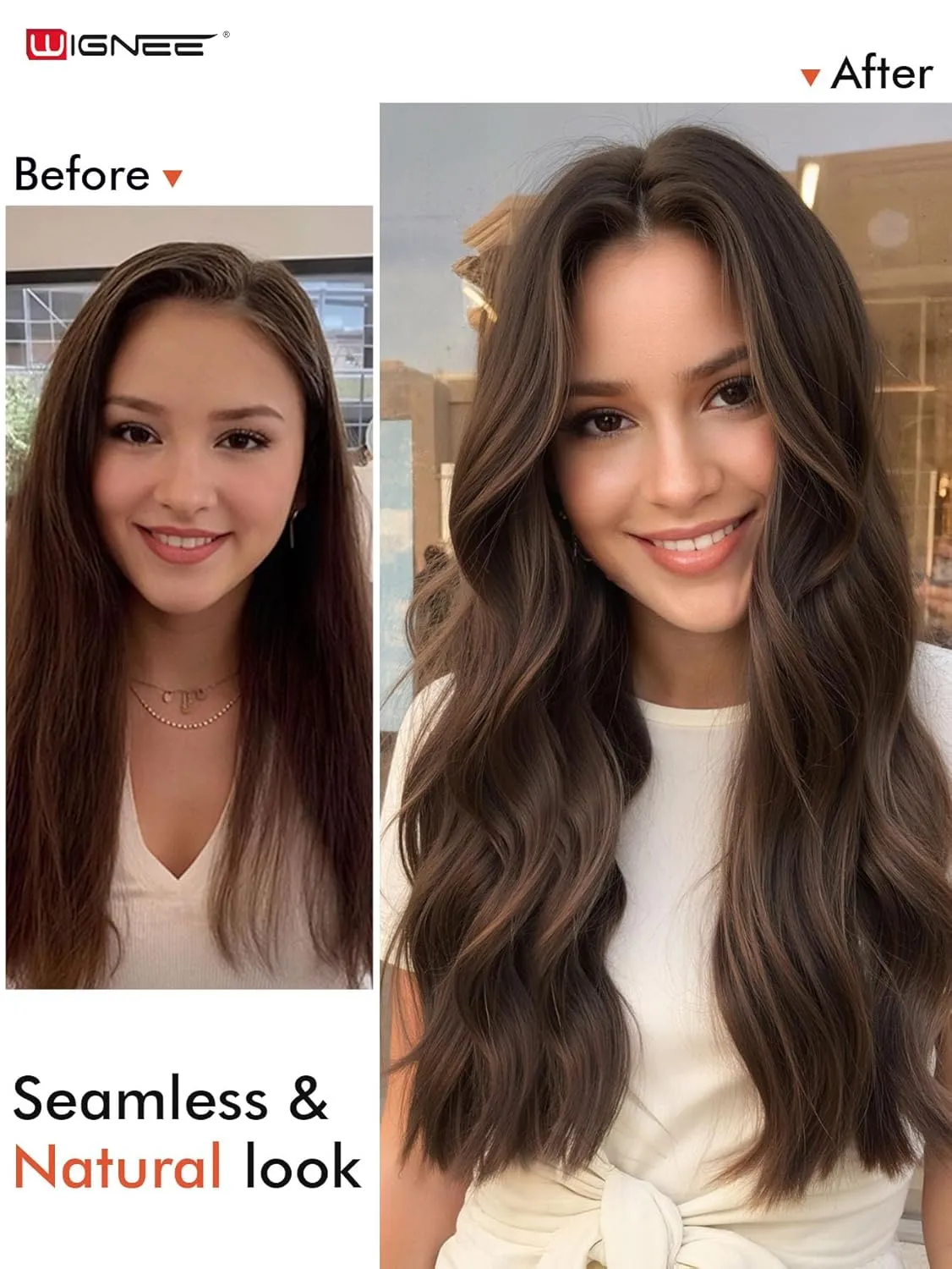 WIGNEE Double Invisible PU OVO Human Hair Extensions 100% Remy Hair Weft Brown Hair Extensions Human Hair 2 PCS 18 Inch No Glue Genius Weft Micro Bead Real Human Hair Extensions (2)