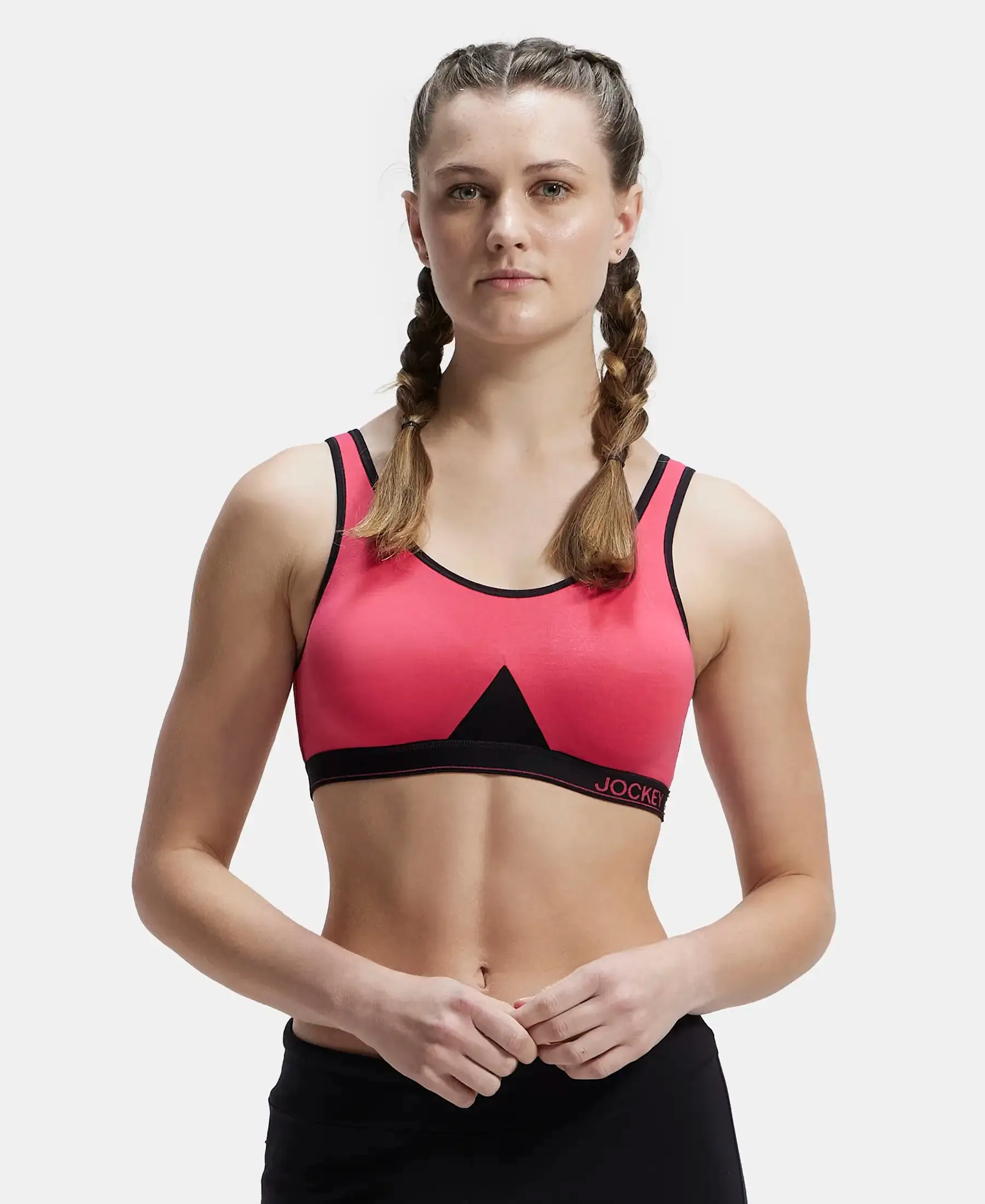 Wirefree Non Padded Super Combed Cotton Elastane Stretch Full Coverage Slip-On Active Bra with Wider Straps and Moisture Move Treatment - Ruby
