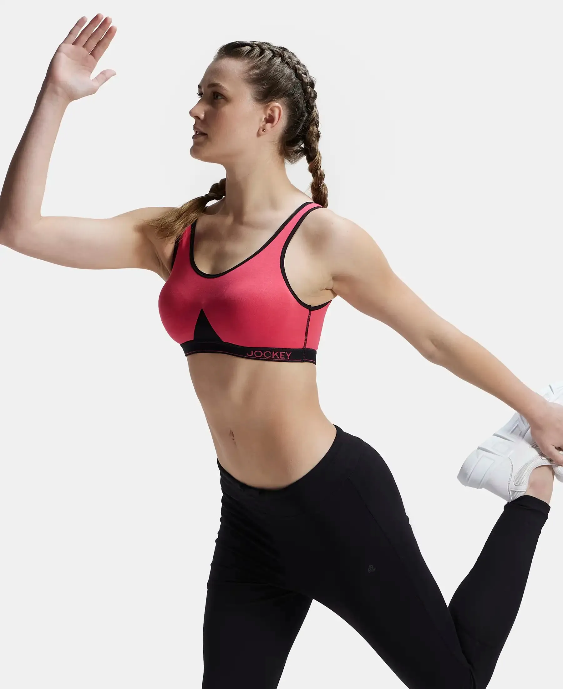 Wirefree Non Padded Super Combed Cotton Elastane Stretch Full Coverage Slip-On Active Bra with Wider Straps and Moisture Move Treatment - Ruby