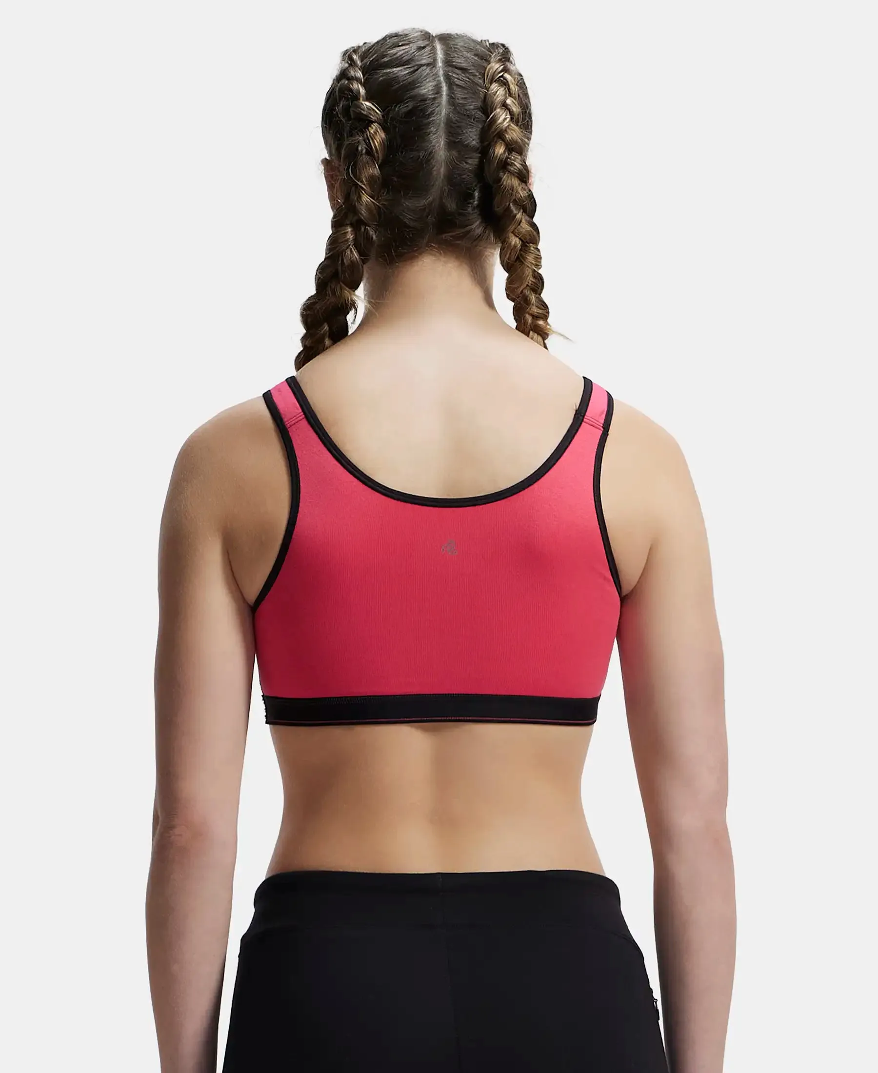 Wirefree Non Padded Super Combed Cotton Elastane Stretch Full Coverage Slip-On Active Bra with Wider Straps and Moisture Move Treatment - Ruby