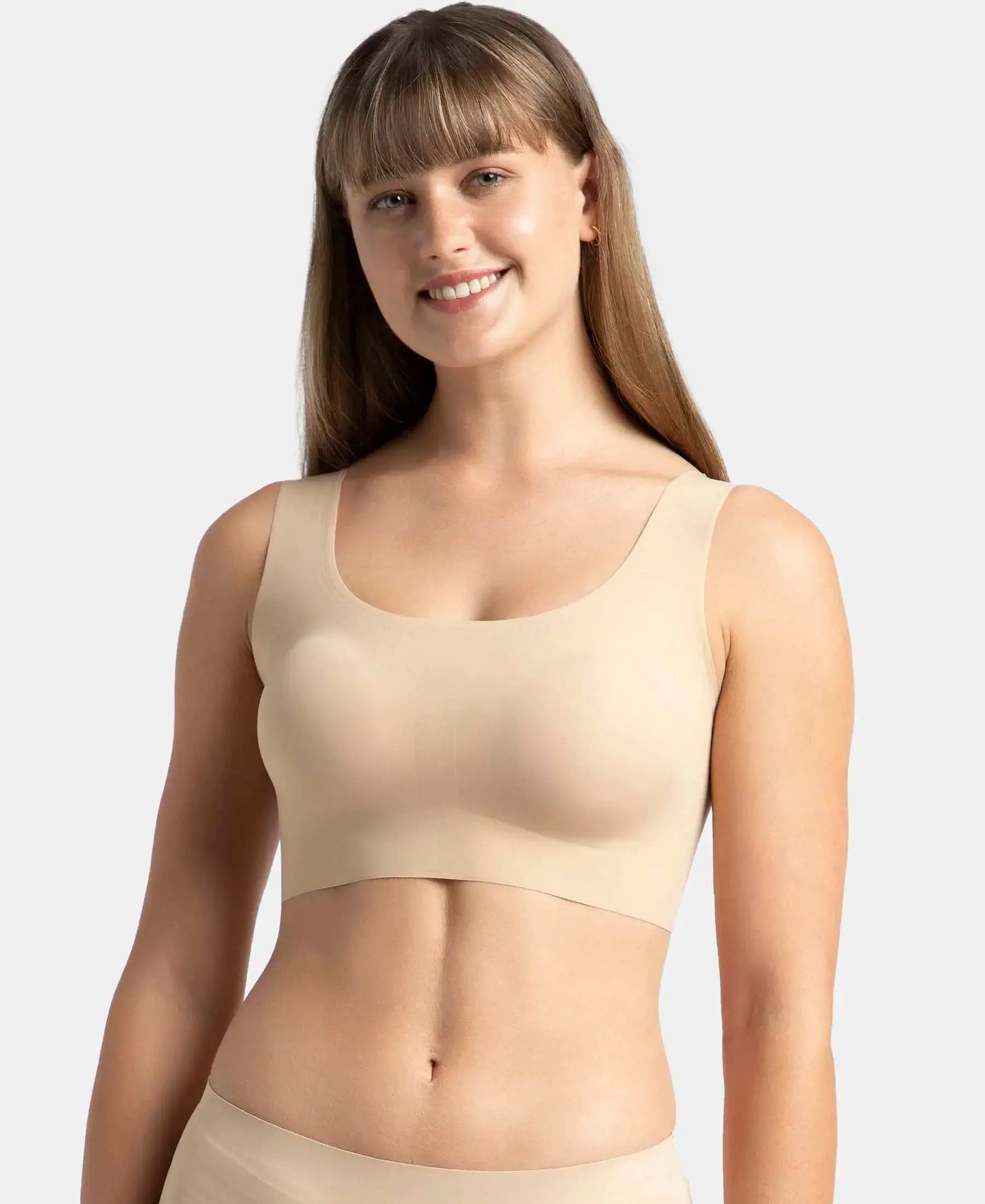 Wirefree Padded Soft touch Microfiber Elastane Full Coverage Lounge Bra with 360 Degree Stretch - Skin