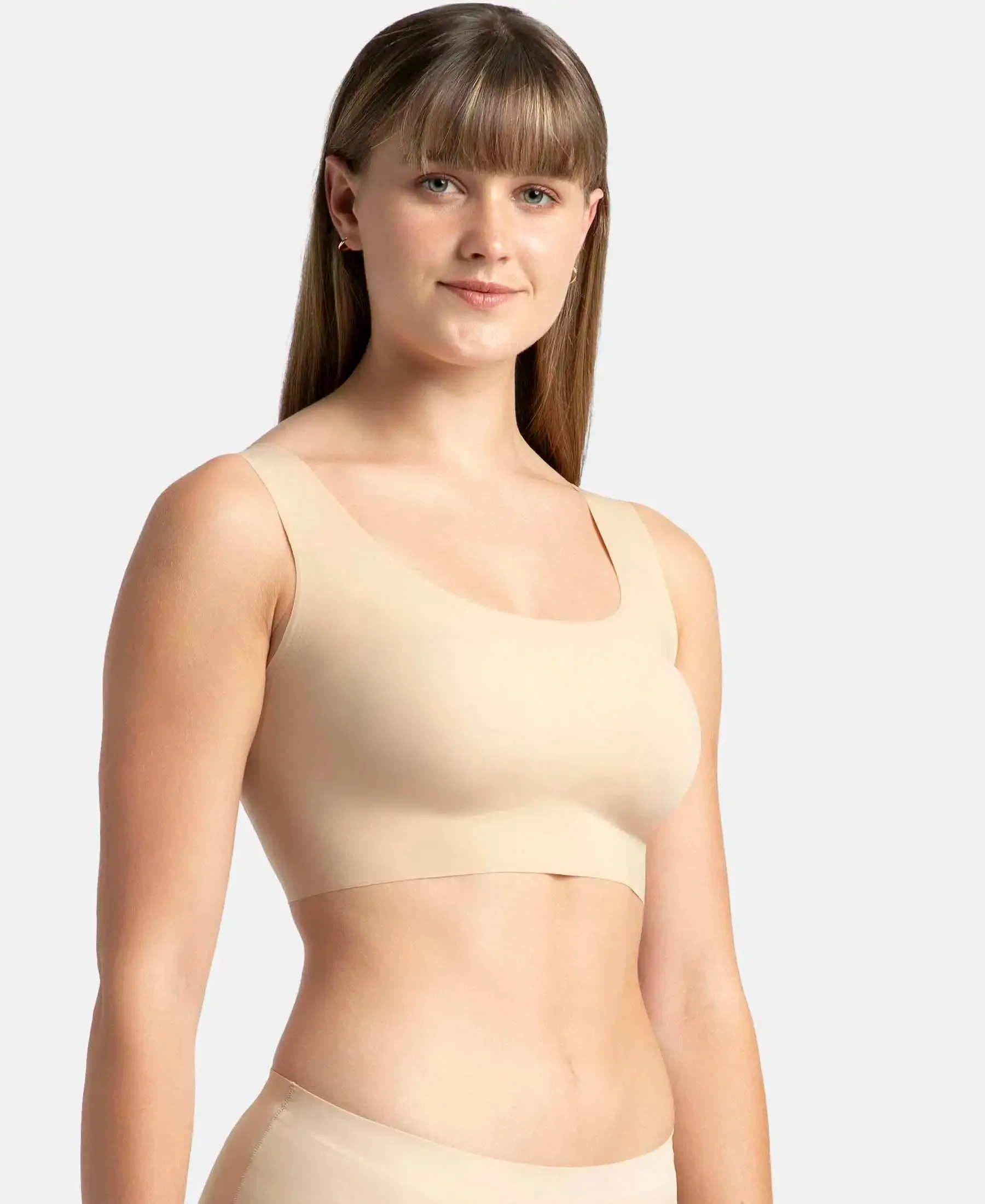 Wirefree Padded Soft touch Microfiber Elastane Full Coverage Lounge Bra with 360 Degree Stretch - Skin