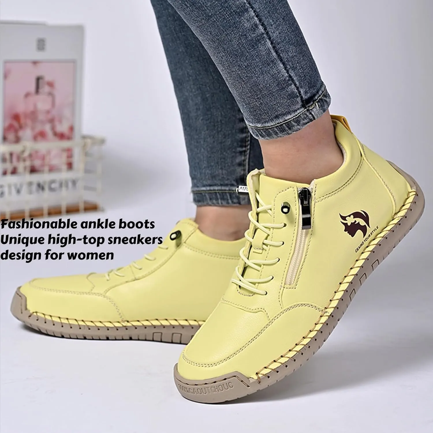 Women Ankle Boots Stylish Casual Sneaker Shoes with Zipper and Lace-Up Design for Easy Slip on, Lightweight and Comfortable