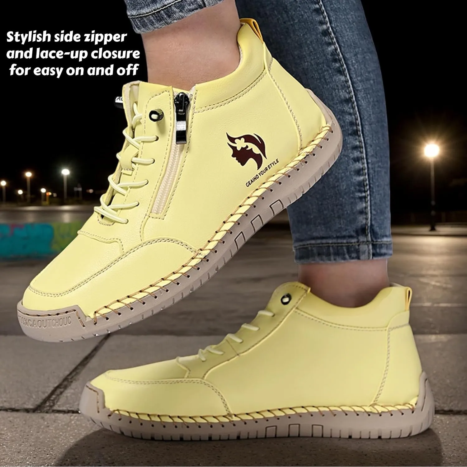 Women Ankle Boots Stylish Casual Sneaker Shoes with Zipper and Lace-Up Design for Easy Slip on, Lightweight and Comfortable