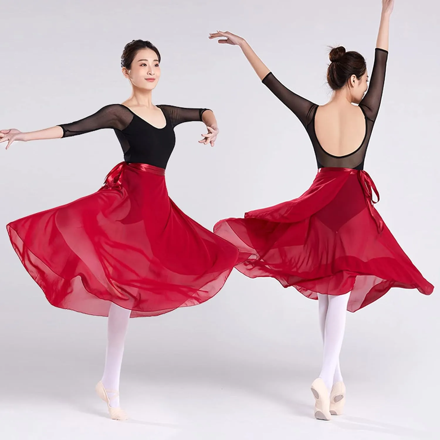 Women Ballet Wrap Skirt Ladies Long Skirts Chiffon Dance Sheer Skirt Summer Beach High Waisted Skirts